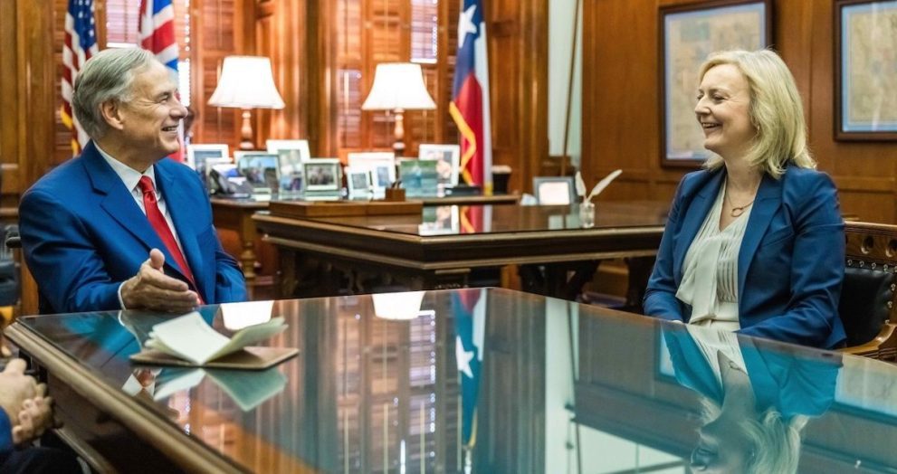 Texas Governor Greg Abbott meets former British Prime Minister Liz Truss