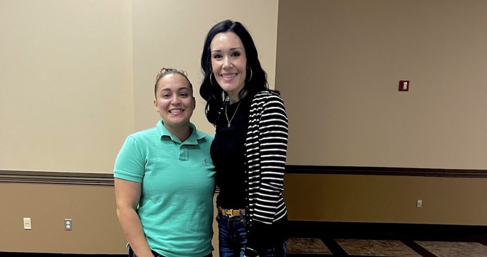 Jessica Holmes and Ashley Salagado attend the Kilgore Chamber BizConnect